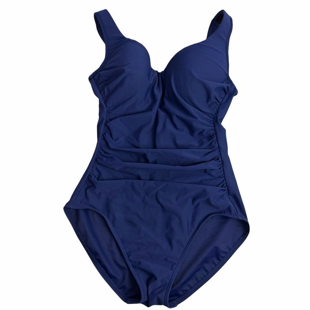 Talbots size 8 One Piece Ruched Swimsuit Blue Slimming Underwire